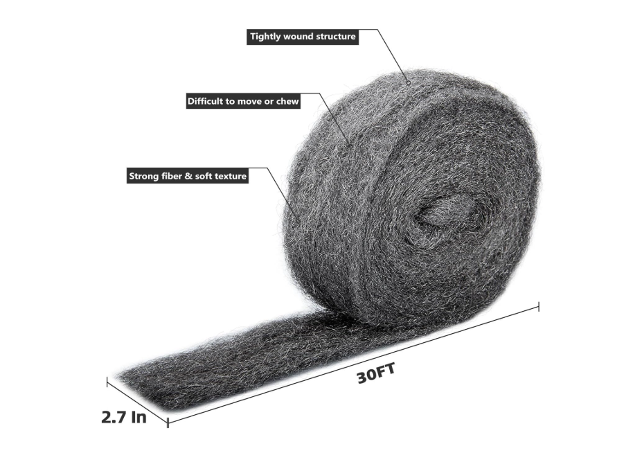 Steel Wool Gap Filler — 30ft Roll, Rodent-Proof Your Home
